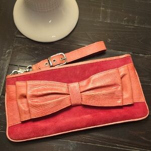 Isabella Fiore Suede Pink Bow Clutch/Wristlet